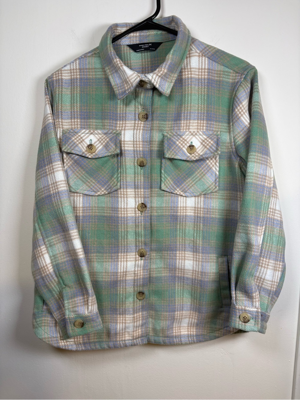 Lightweight Plaid Shirt Jacket in Pastel Green & Cream